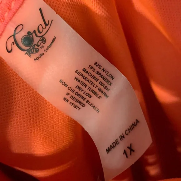 Sz 1X Coral Tropics Apollo coral pink one piece swimsuit - Picture 6 of 11